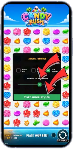 Candy Rush autoplay settings