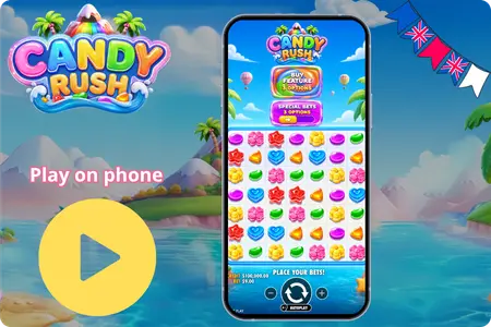Playing Candy Rush slot on a mobile phone