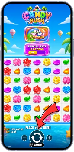 The spin button in Candy Rush
